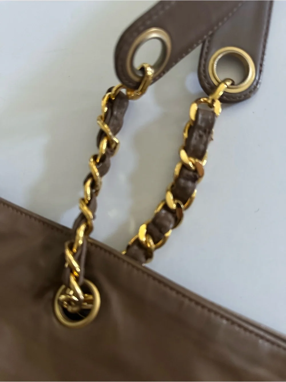 RARE Chanel Vintage XL CC Coated Canvas Chain Tote Brown 3 Series w/Auth Card